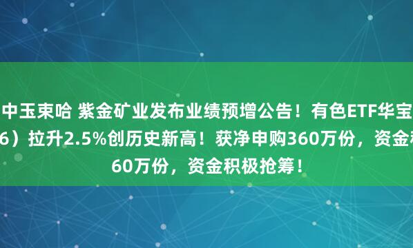 中玉束哈 紫金矿业发布业绩预增公告！有色ETF华宝（159876）拉升2.5%创历史新高！获净申购360万份，资金积极抢筹！